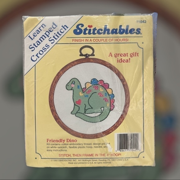 Other - Stitchables Friendly Dino Learn Stamped Cross Stitch 1992